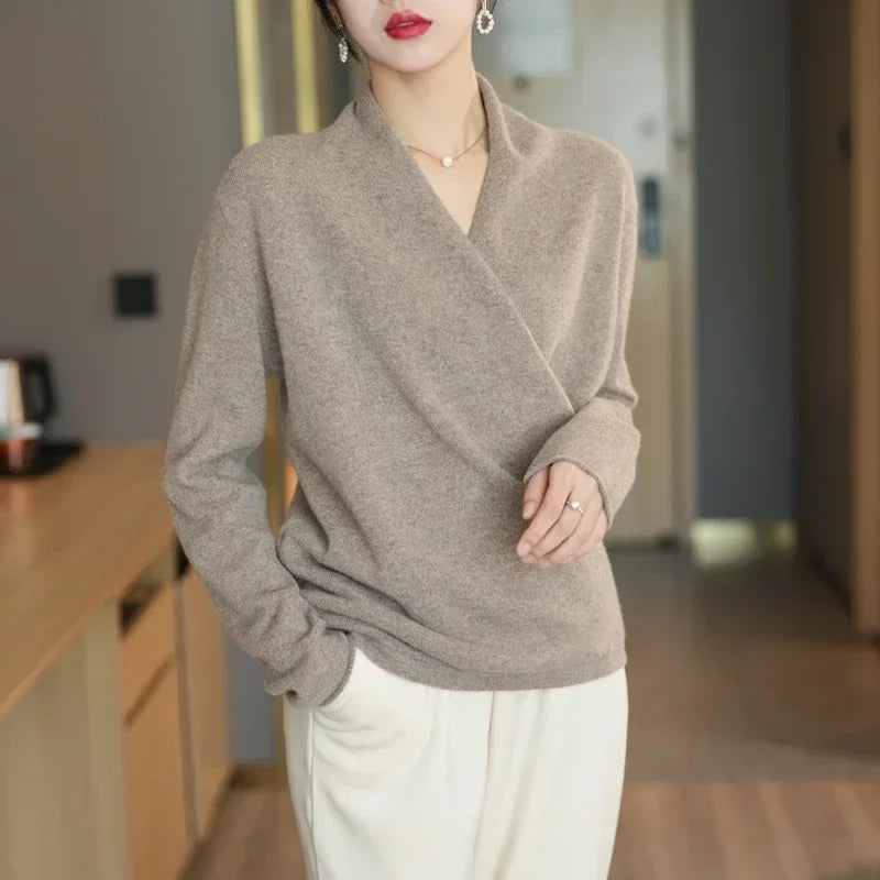 Wrap V-Neck Wool Sweater