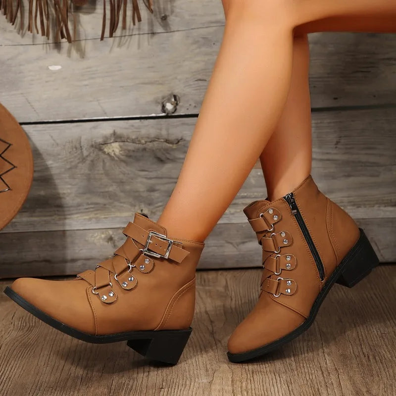 Buckle Strap Ankle Boots