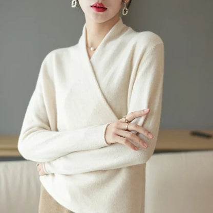 Wrap V-Neck Wool Sweater