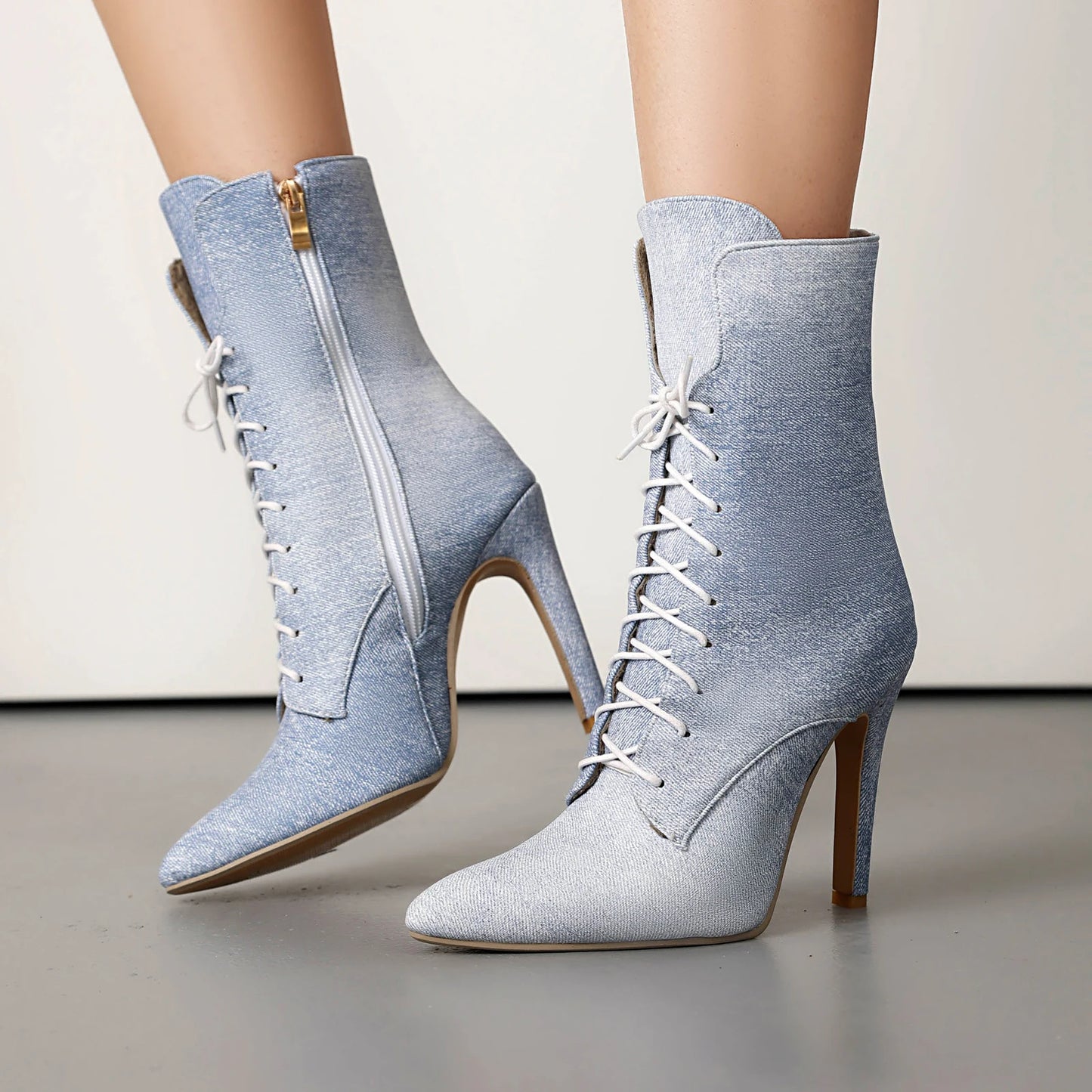 Denim Mid Calf High Heels