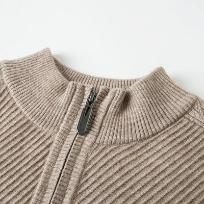 Stripe Quarter Zip Wool Sweater