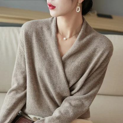 Wrap V-Neck Wool Sweater