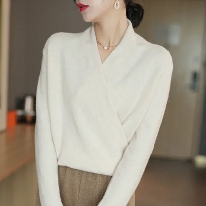 Wrap V-Neck Wool Sweater