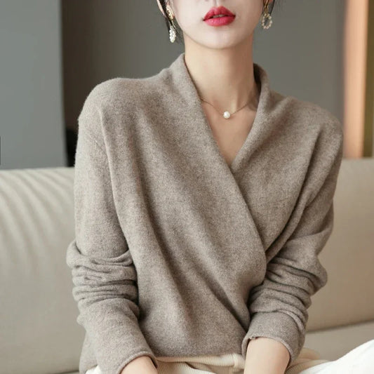 Wrap V-Neck Wool Sweater