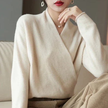 Wrap V-Neck Wool Sweater