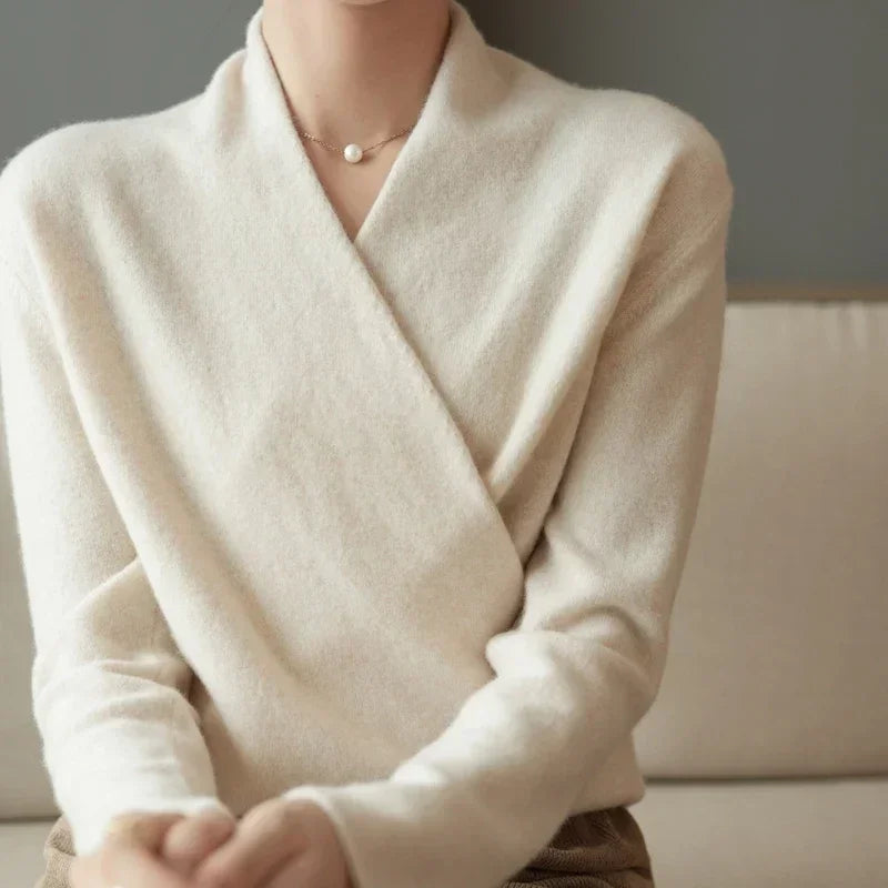 Wrap V-Neck Wool Sweater