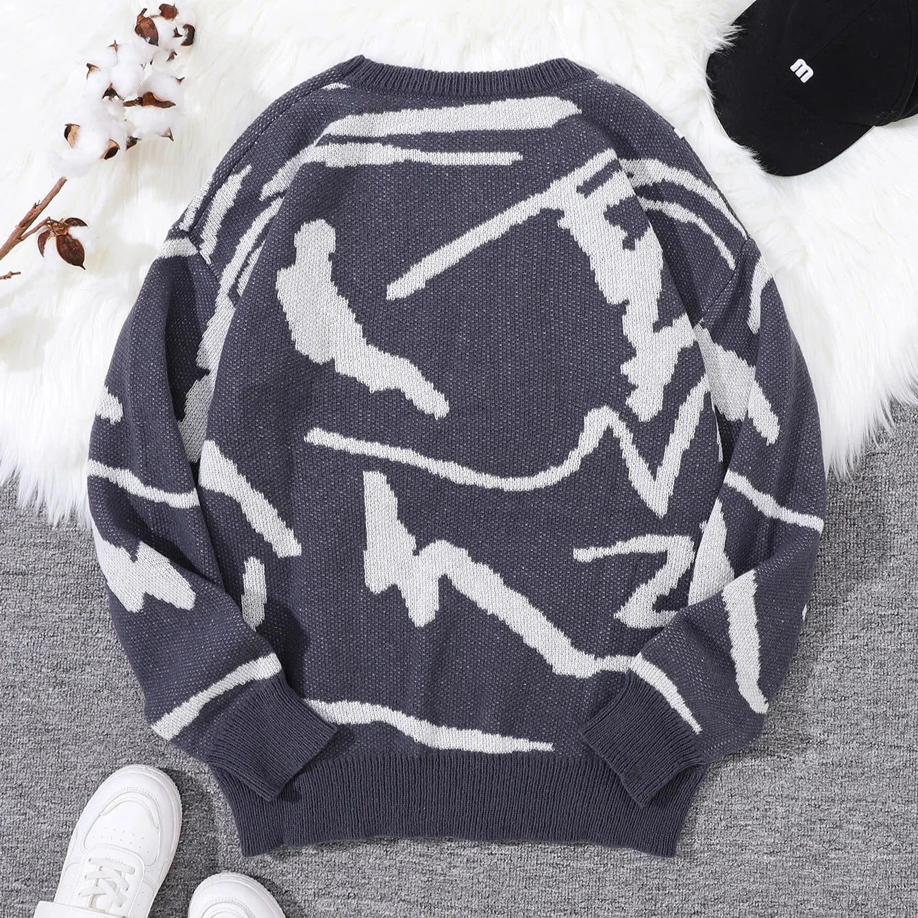 Graffiti Pattern Knitted Sweater